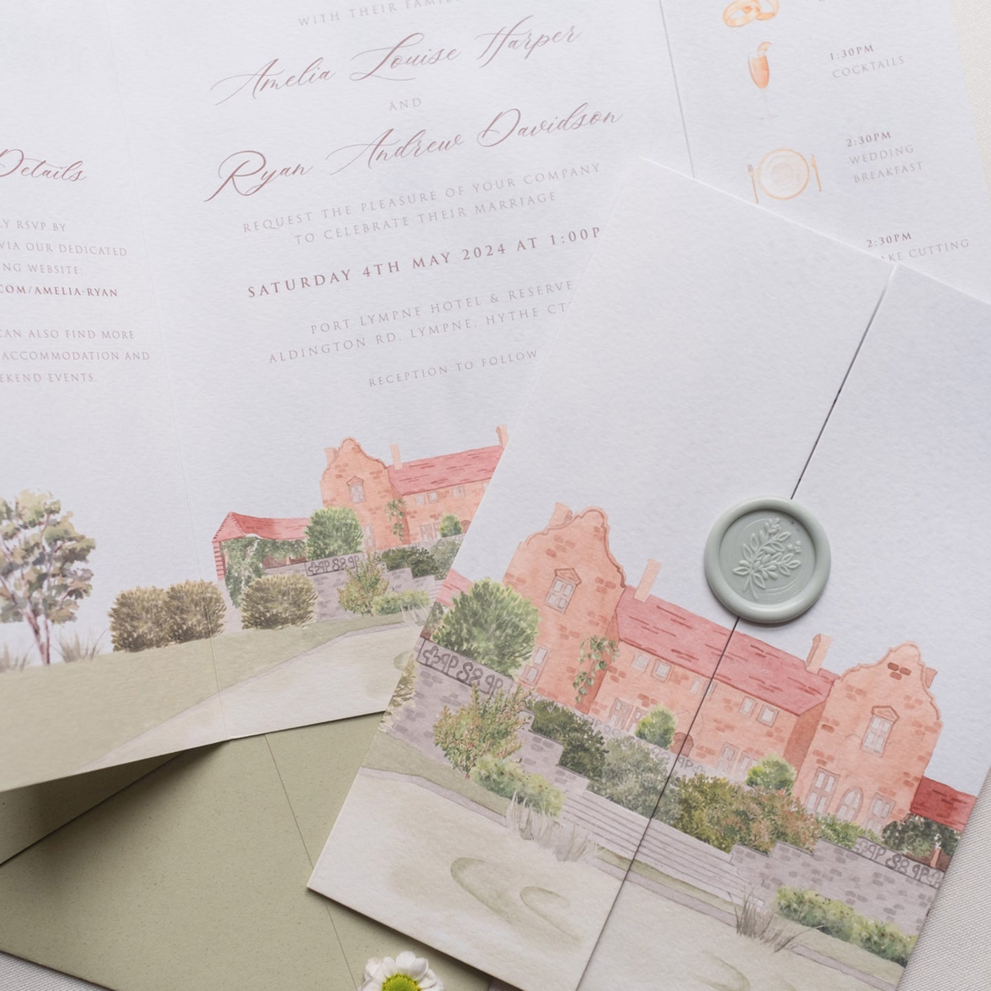 Safari Folded Wedding Invitation with wax seal
